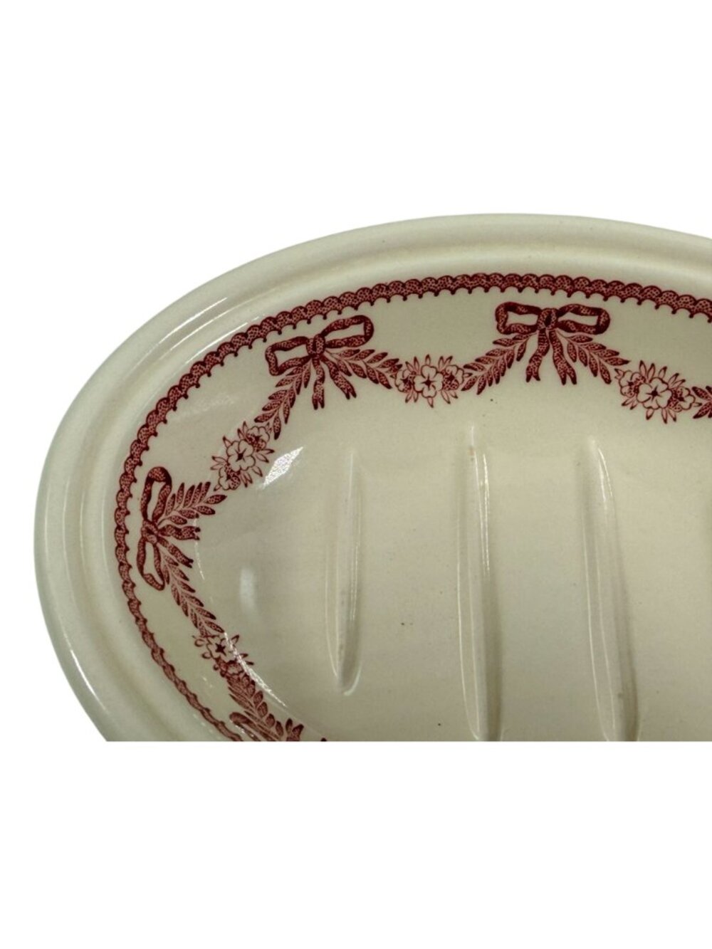Masons Crabtree & Evelyn England Ceramic Soap Dish Red Bow Floral Design 5.75" - Picture 2 of 4